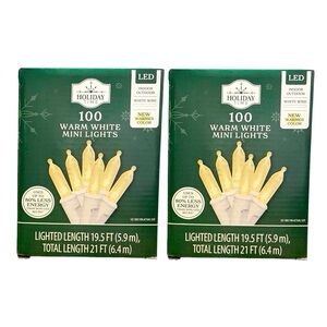 2 Holiday Time 100 Light Count Each WARM  WHITE Led Lights With White  Wire New